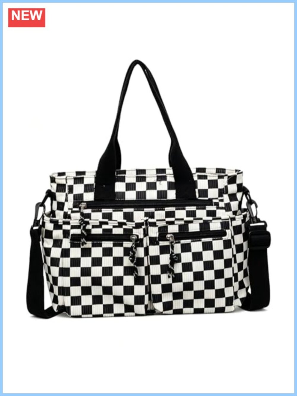 Corduroy Canvas Tote Bag Women Shoulder Bag Zipper Pockets Adjustable Strap